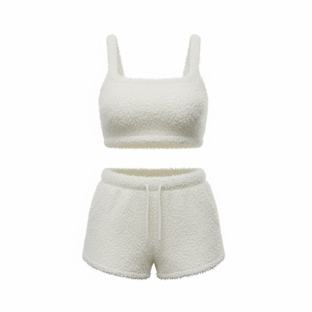 Gilly Hicks Cream Sherpa Fleece Crop Tank and Shorts Lounge Set Size Medium